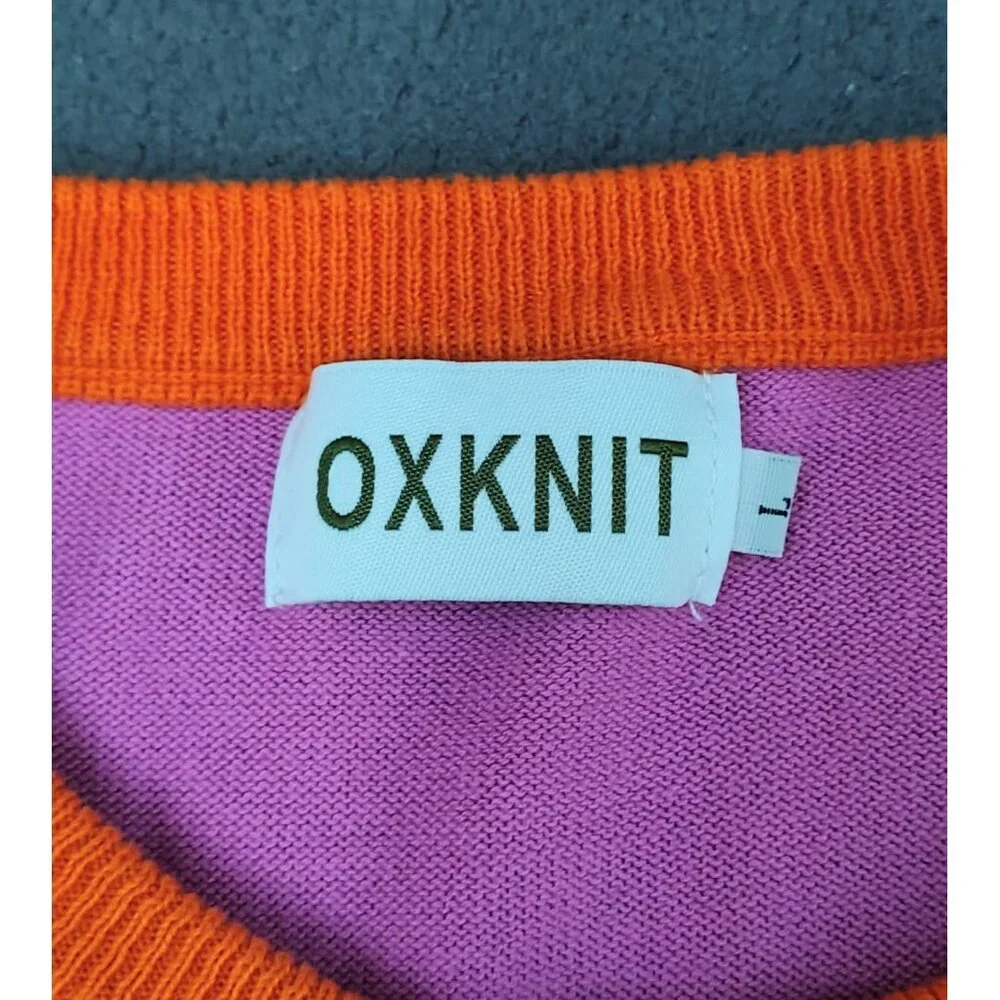 NWOT Oxknit Womens Psychedelic Cat Sweater Sz (L) Colorful Mod Long Sleeve Retro - Picture 2 of 7